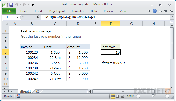 Excel formula: Last row number in range
