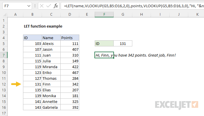 Excel formula: Detailed LET function example