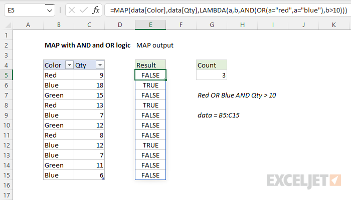 Excel formula: MAP with AND and OR logic