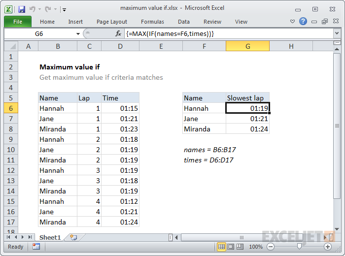 Excel formula: Maximum value if