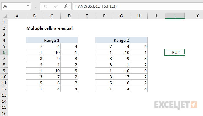 Excel formula: Multiple cells are equal