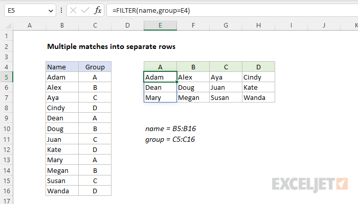 Excel formula: Multiple matches into separate rows