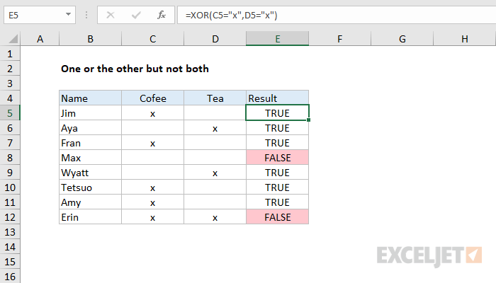 Excel formula: One or the other not both