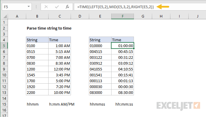 Excel formula: Parse time string to time