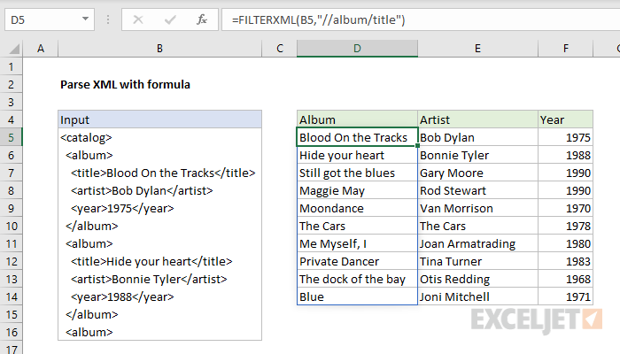 Excel formula: Parse XML with formula