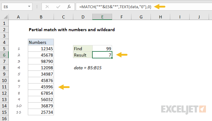 Excel formula: Partial match with numbers and wildcard