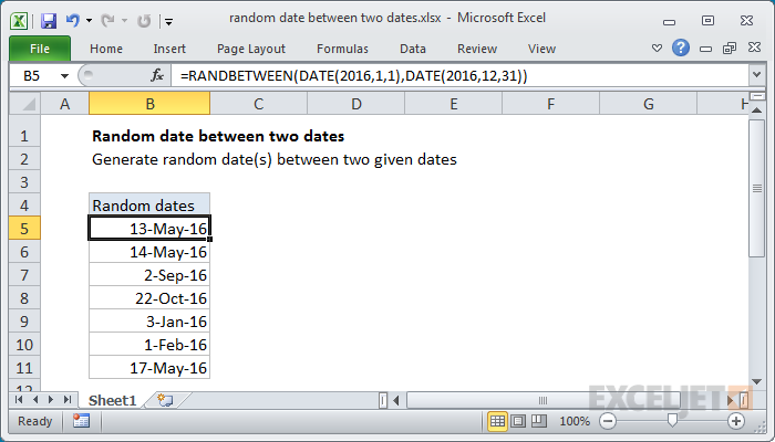 Excel formula: Random date between two dates