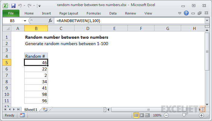 Excel formula: Random number between two numbers