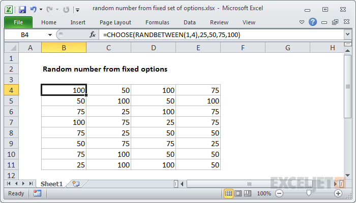 Excel formula: Random number from fixed set of options