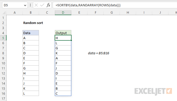Excel formula: Random sort