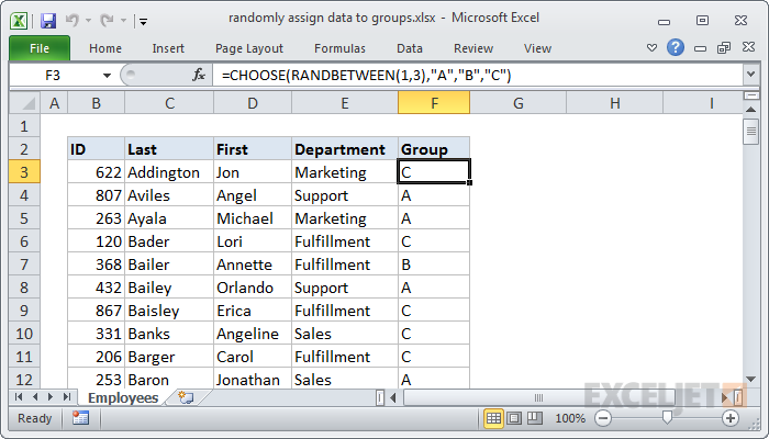 Excel formula: Randomly assign data to groups