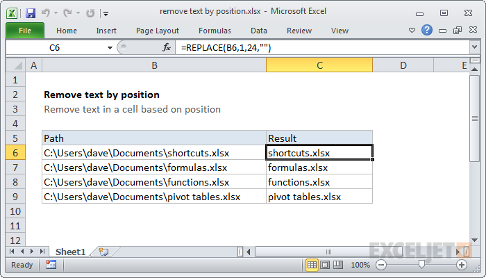 Excel formula: Remove text by position