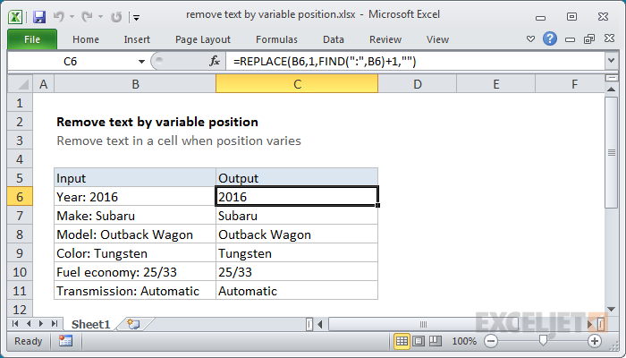 Excel formula: Remove text by variable position