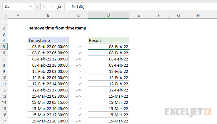 Excel formula: Remove time from timestamp