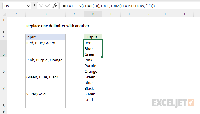 Excel formula: Replace one delimiter with another