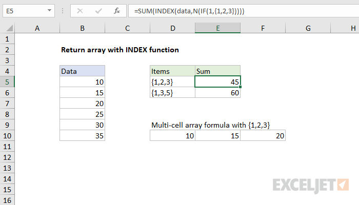 Return array with INDEX function - Excel formula | Exceljet