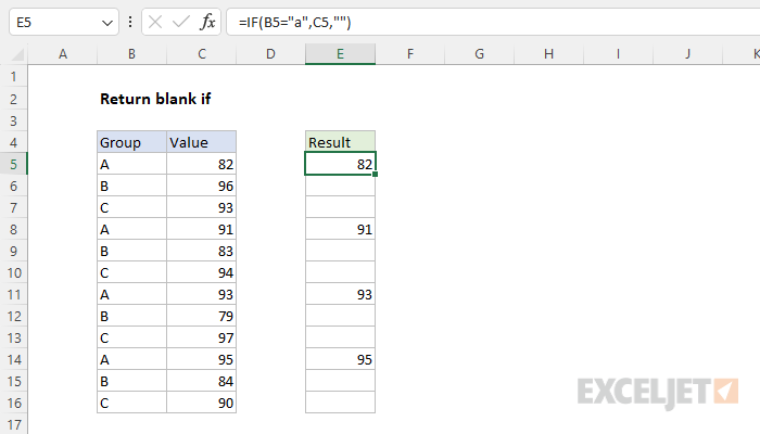 Excel formula: Return blank if