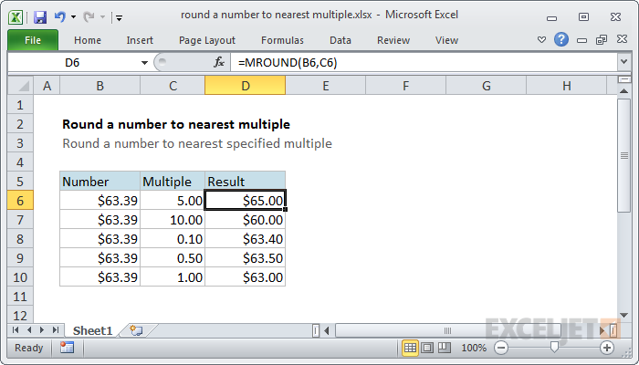 Excel formula: Round a number to nearest multiple