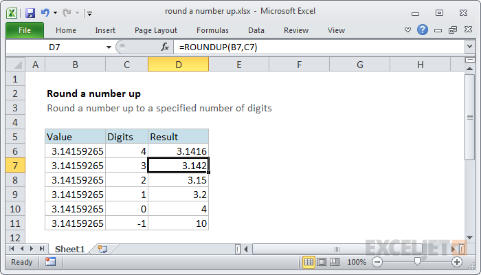 Excel formula: Round a number up