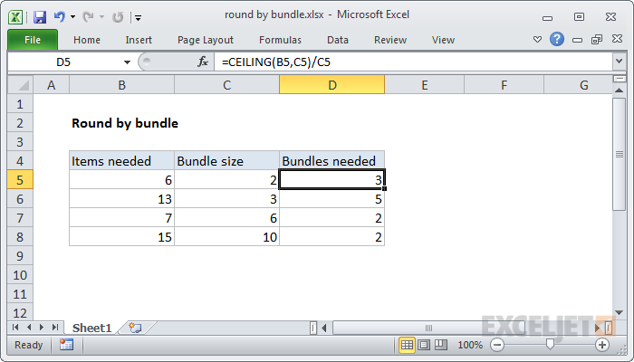 Excel formula: Round by bundle size