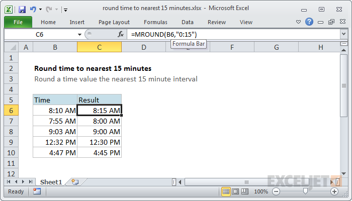 Excel formula: Round time to nearest 15 minutes