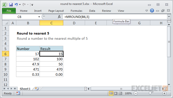 Excel formula: Round to nearest 5