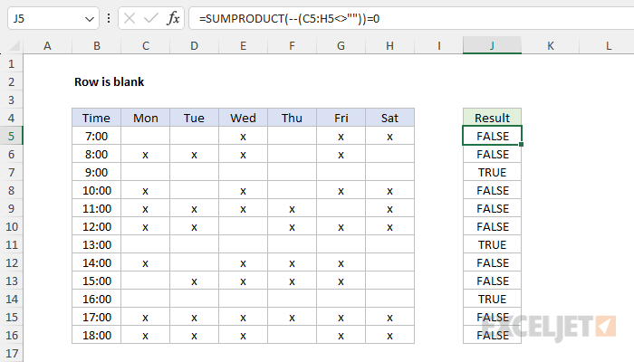 Excel formula: Row is blank