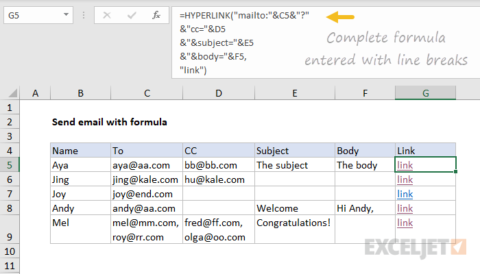 Excel formula: Send email with formula