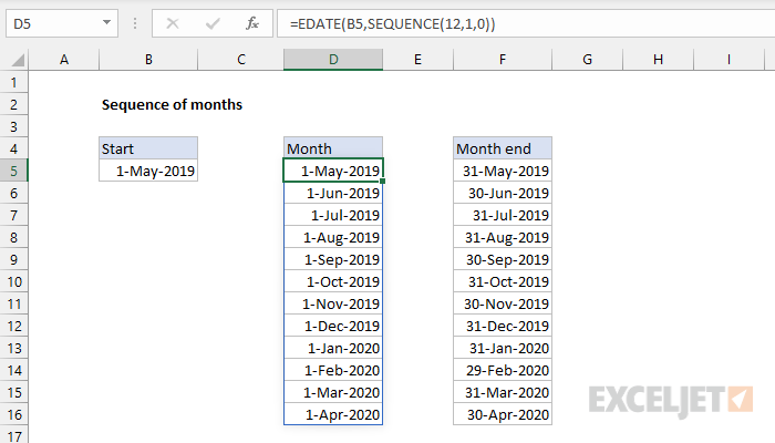 Excel formula: Sequence of months
