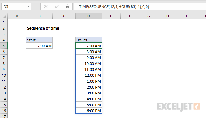 Excel formula: Sequence of times