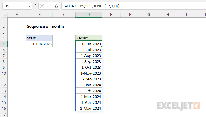 Excel formula: Sequence of months