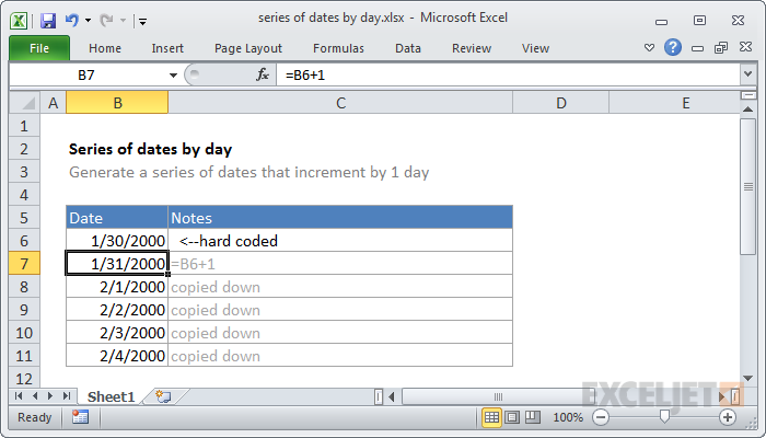 Excel formula: Series of dates by day