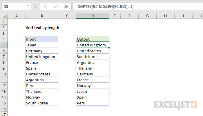 Excel formula: Sort text by length