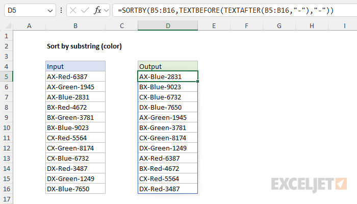 Excel formula: Sort by substring