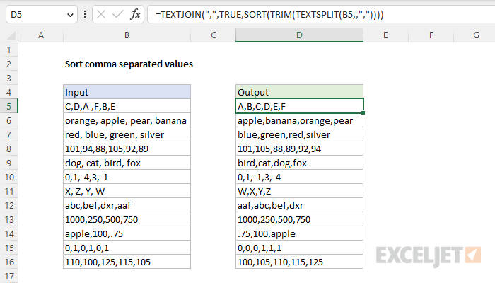 Excel formula: Sort comma separated values