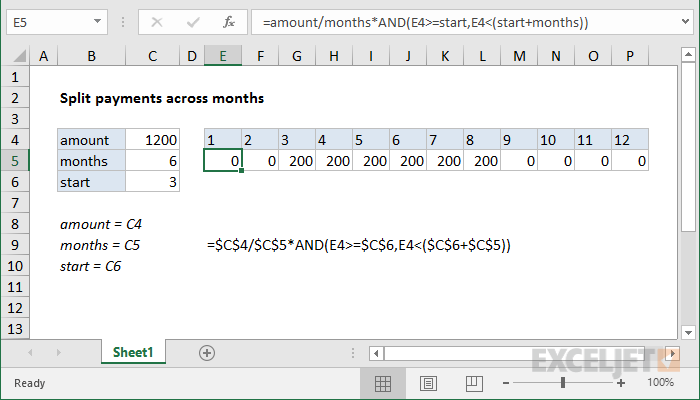 Excel formula: Split payment across months