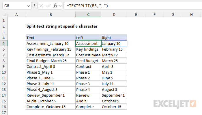 Excel formula: Split text string at specific character