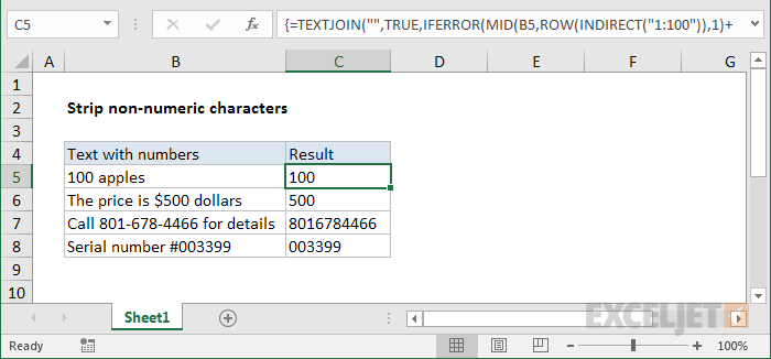 Excel formula: Strip non-numeric characters