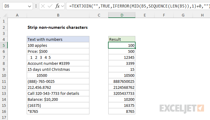 Excel formula: Strip non-numeric characters