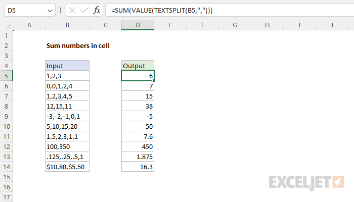 Sum Numbers In Single Cell Excel Formula Exceljet 9613