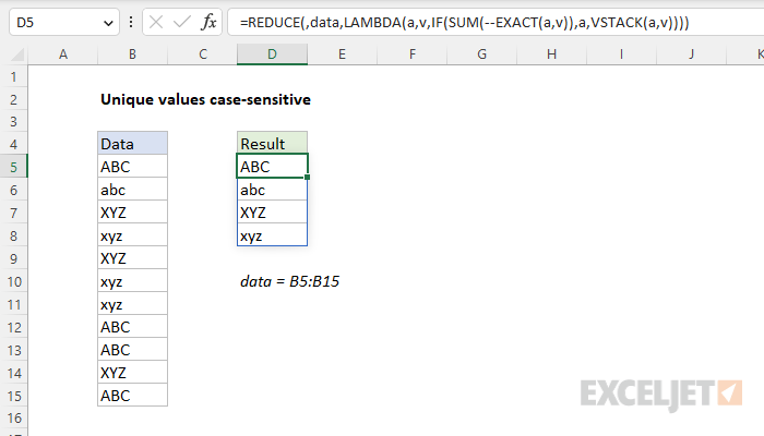 Excel formula: Unique values case-sensitive