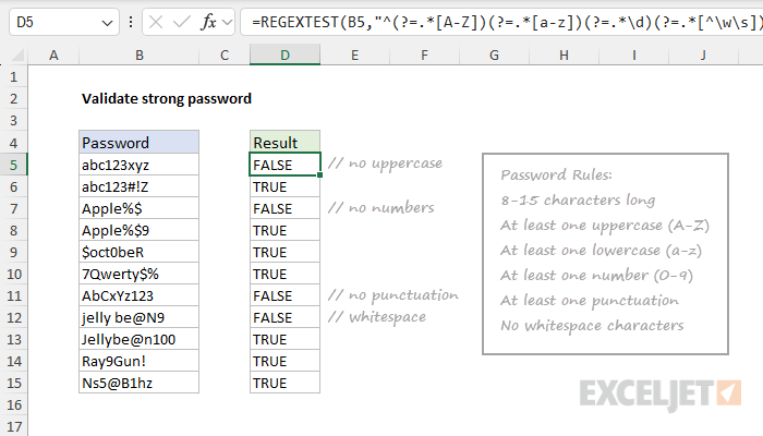 Excel formula: Validate strong password