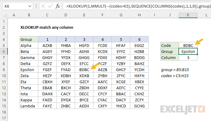 Excel formula: XLOOKUP match any column