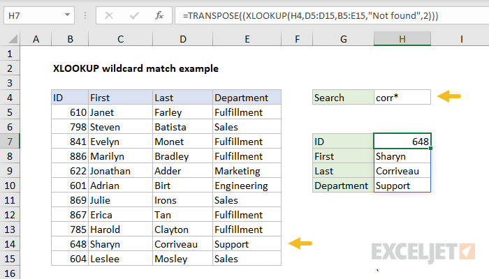 Excel formula: XLOOKUP wildcard match example