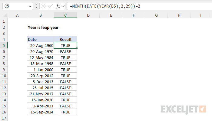 Excel formula: Year is a leap year