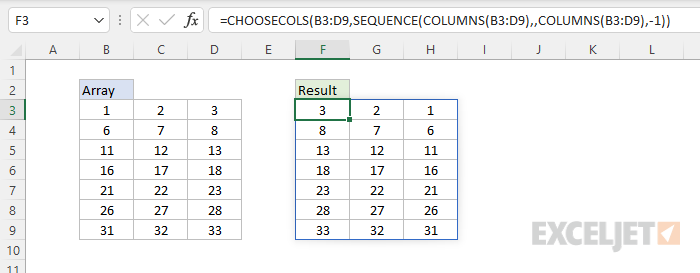 CHOOSECOLS function - reverse column order