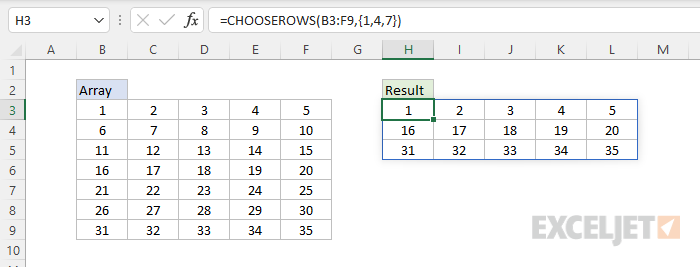 CHOOSEROWS function with array constant