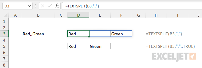 TEXTSPLIT example with empty values