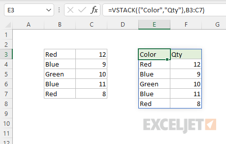 VSTACK array with range