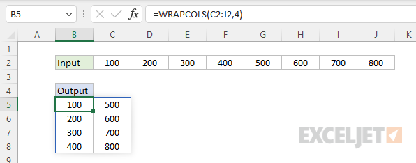 WRAPCOLS function - basic usage